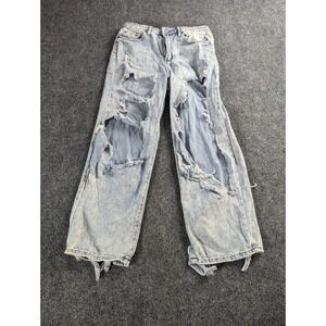 Almost Famous Jeans Womens 9 Blue Acid Wash Distressed Destroyed Ripped